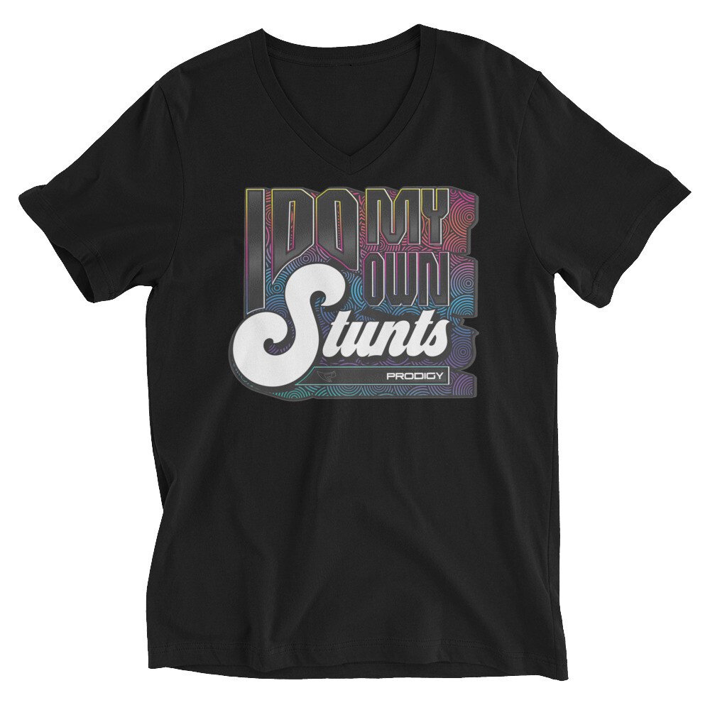 Unisex Short Sleeve V-Neck T-Shirt (My Own Stunts), Size: XS