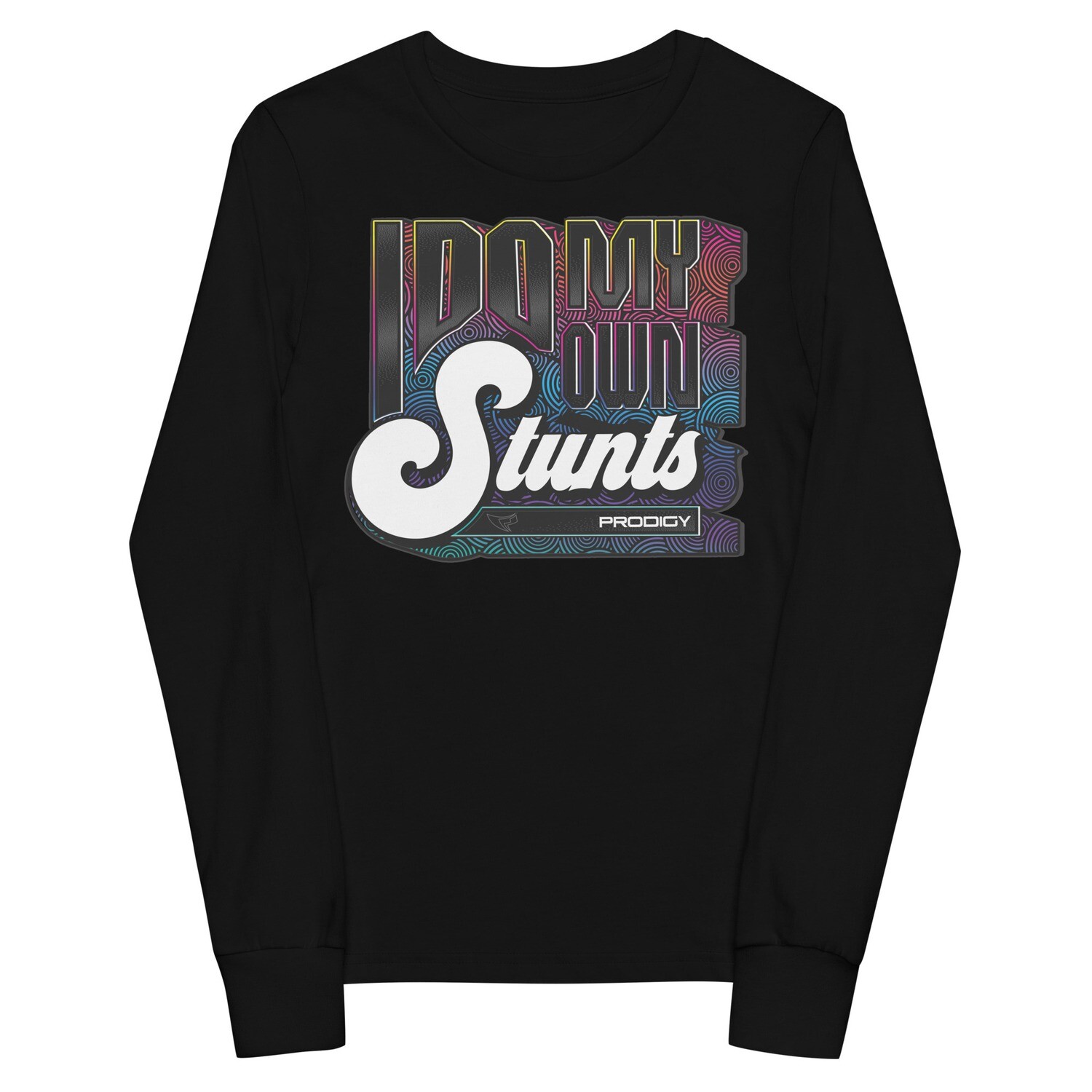 Youth Long Sleeve Tee (My Own Stunts), Color: Black, Size: S