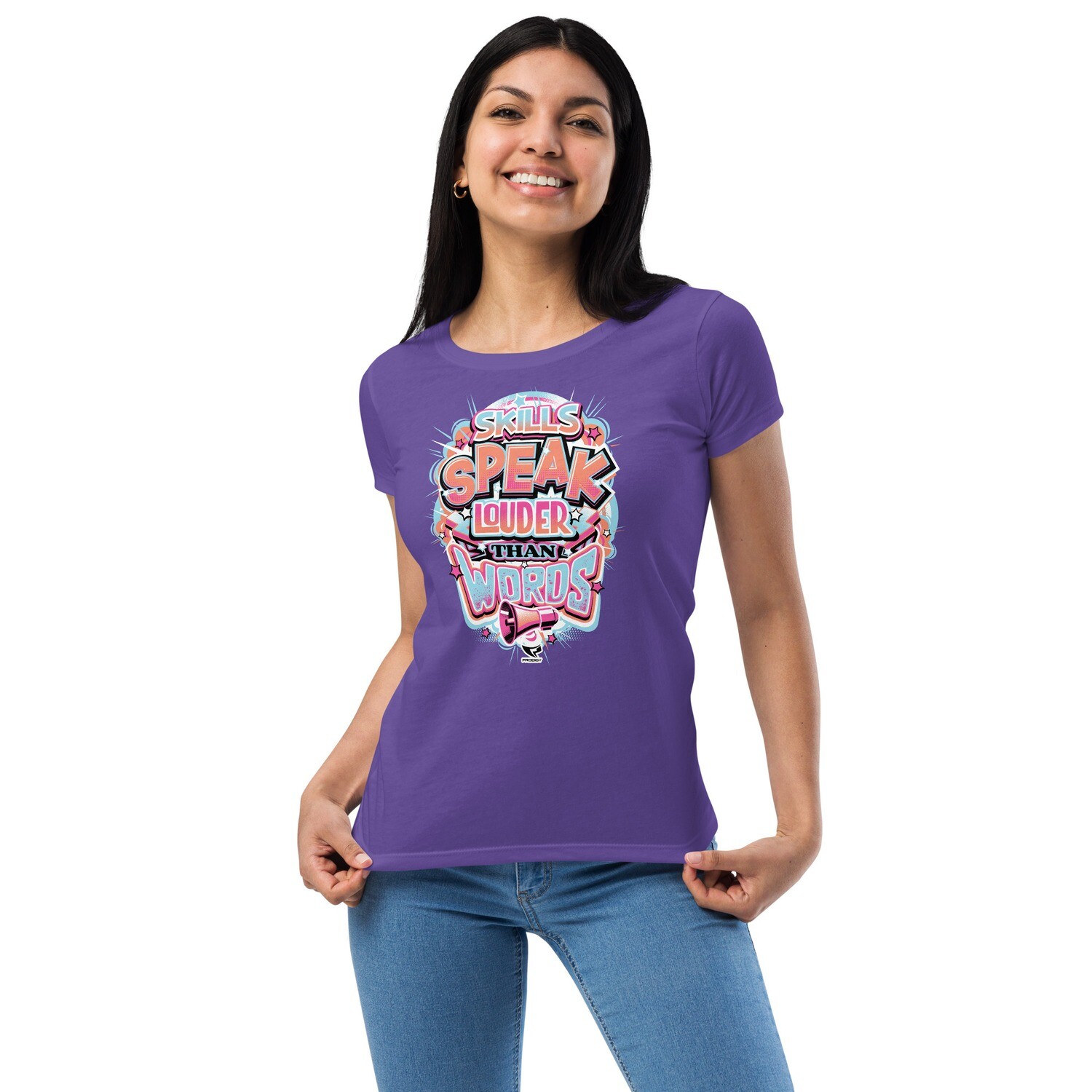 Women’s Fitted T-shirt (Louder Than Words), Color: Purple Rush, Size: XS