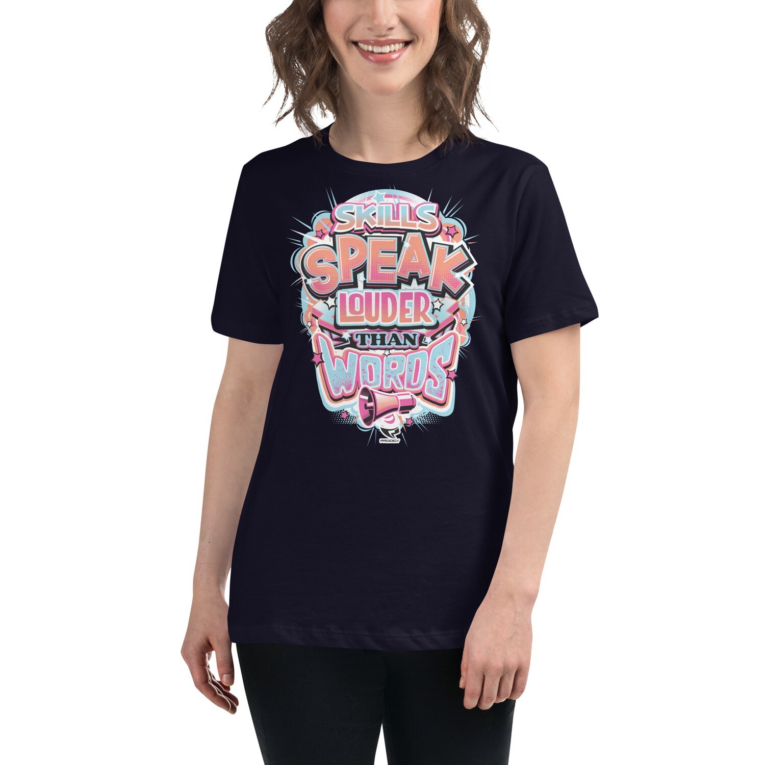 Women's Relaxed T-Shirt (Louder Than Words), Color: Navy, Size: S