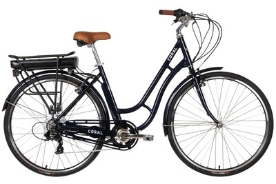 E-Bike CORAL 450Wh 28 Inch Dames 7V V-Brakes 49 cm Donkerblauw