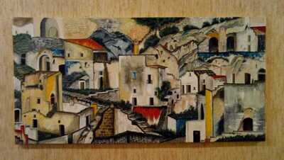 Rosso, giallo , blu tra Sassi. 100x50 olio su tela di Luciano Carlucci