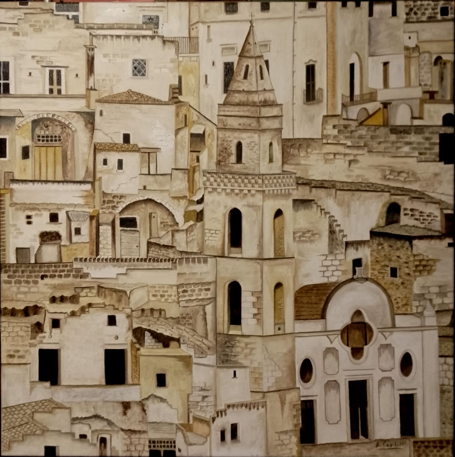 SAN PIETRO BARISANO Matera olio su tela 60x60