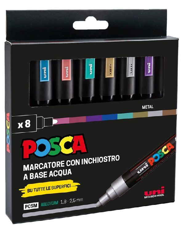 UNIPOSCA PENNARELLI PUNTA MEDIA 8 COLORI METALLICI