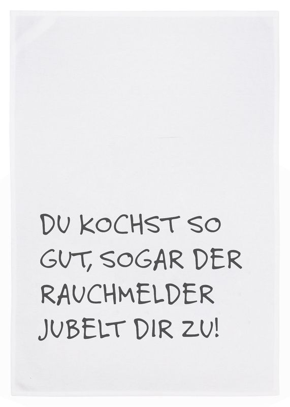 Geschirrtuch weiss, RAUCHMELDER, schwarz