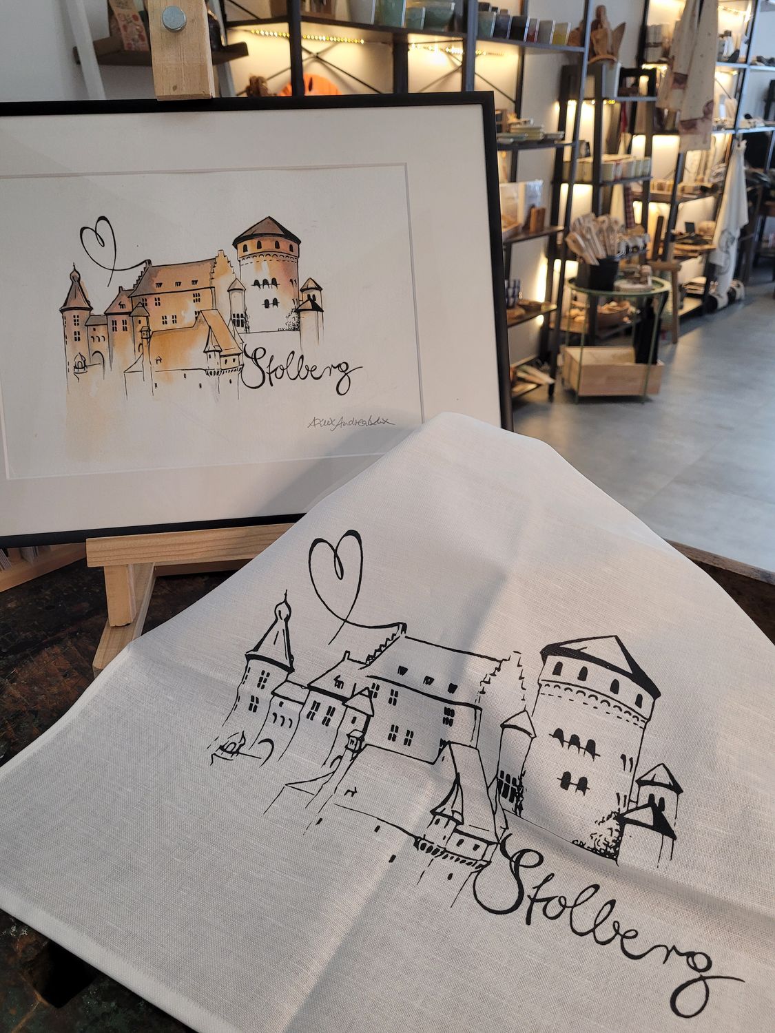 Geschirrtuch, Stolberg Burg, weiß - Halbleinen Geschirrtuch, Stolberg Burg, weiß - Halbleinen