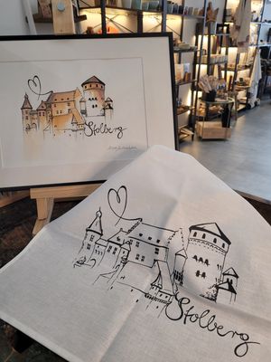 Geschirrtuch, Stolberg Burg, weiß - Halbleinen