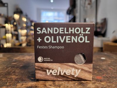 Festes Shampoo Sandelholz + Olivenöl von Velvety
