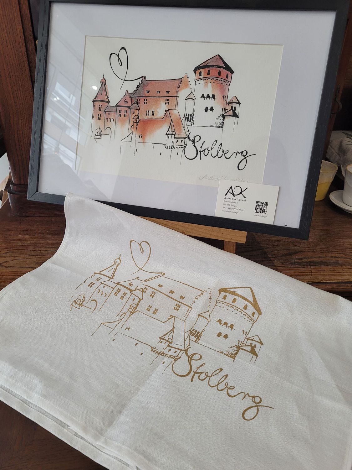 Geschirrtuch, Stolberg Burg, weiß - Halbleinen Geschirrtuch, Stolberg Burg, weiß - Halbleinen