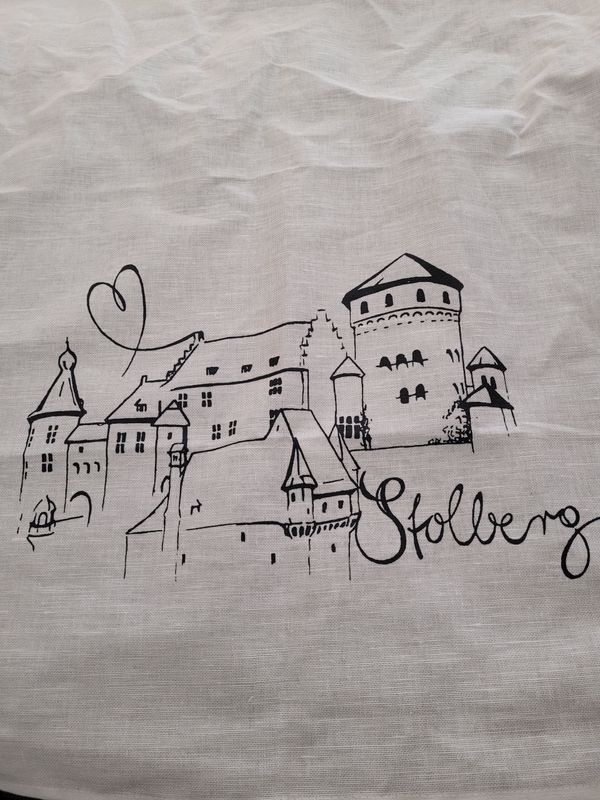 Geschirrtuch, Stolberg Burg, weiß - Halbleinen Geschirrtuch, Stolberg Burg, weiß - Halbleinen