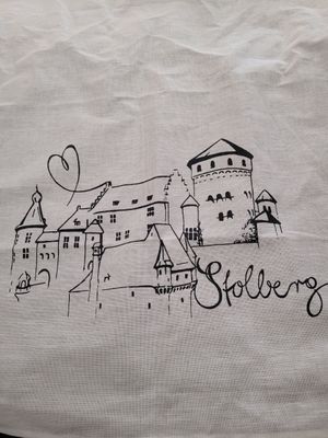 Geschirrtuch, Stolberg Burg, weiß - Halbleinen Geschirrtuch, Stolberg Burg, weiß - Halbleinen