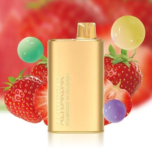 Ali Barbar Rich 8000 disposable vape in Strawberry Hubba Bubba flavour, featuring a sleek, colourful design with 8000 puffs capacity. Highlighted with sweet bubblegum and juicy strawberry imagery, showcasing a fun and fruity vaping experience.