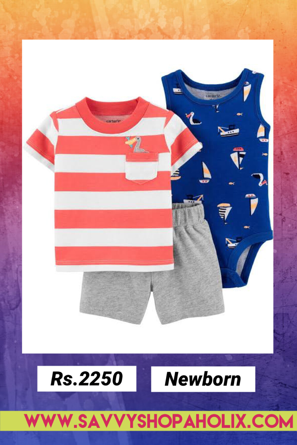 3pc Baby Boy Set By Carter’s-boats, SIZE: Newborn