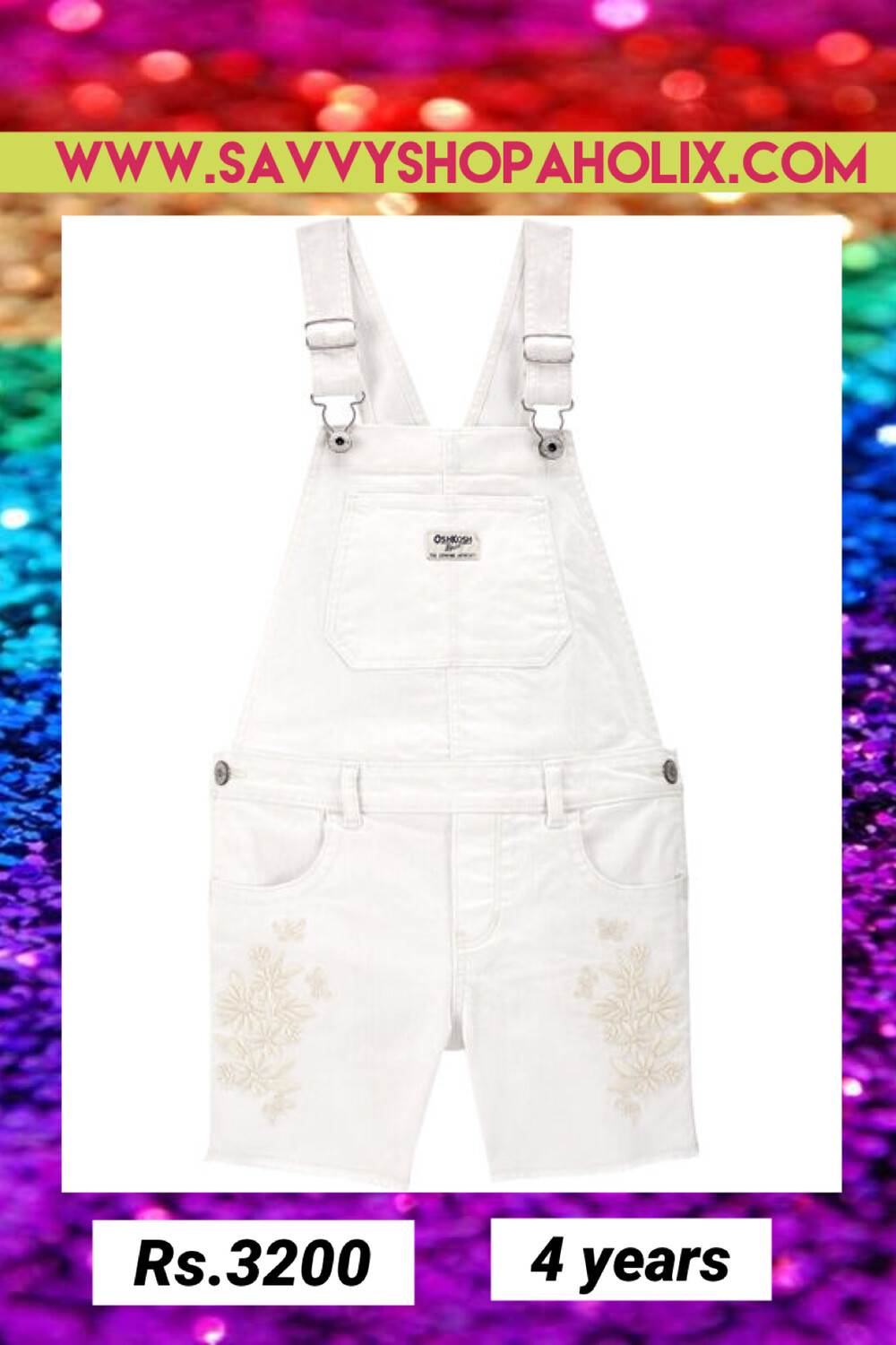 Carter’s White Embroidery Embellishment Overalls