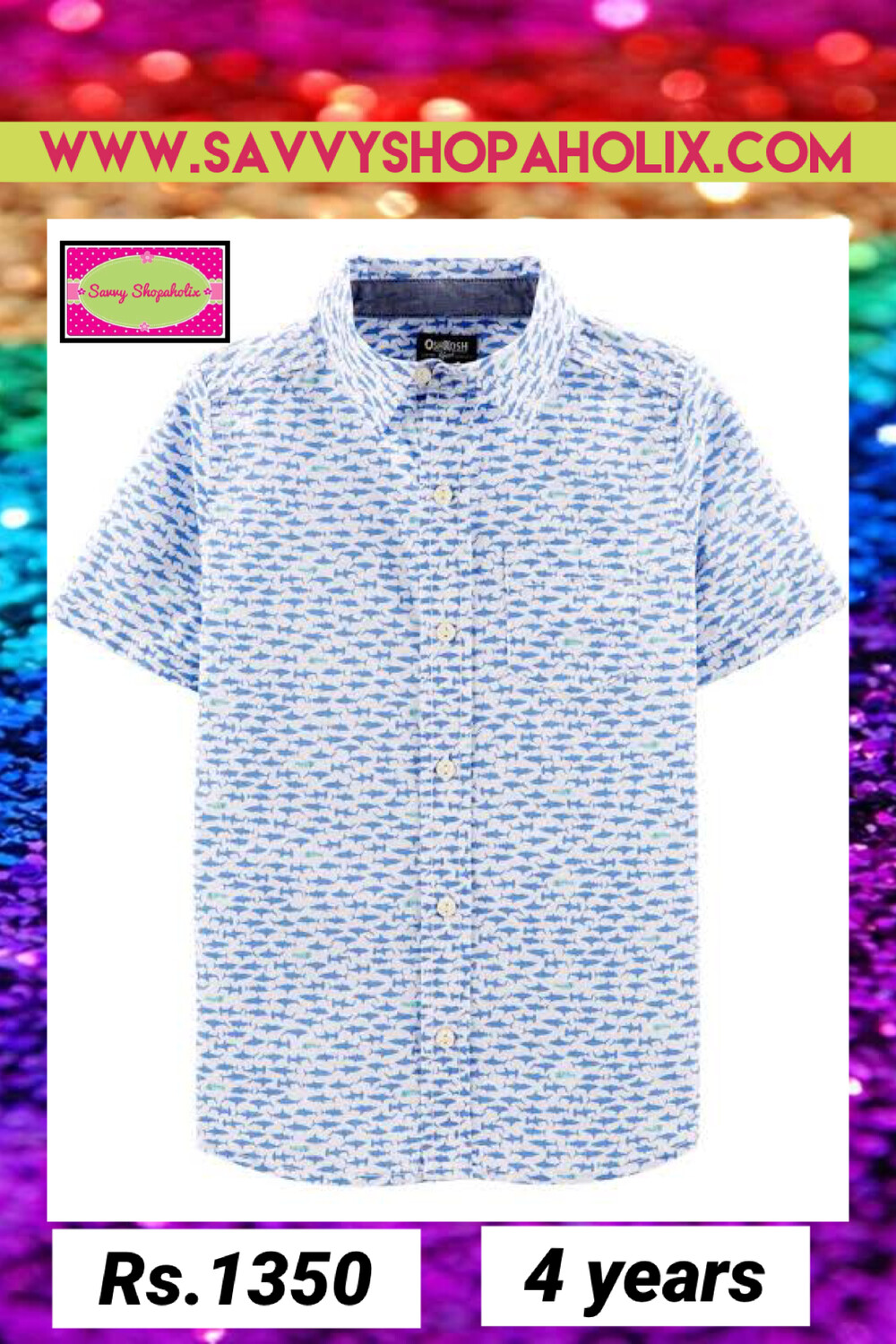 Boy Button Down Shirt By Oshkosh-shark