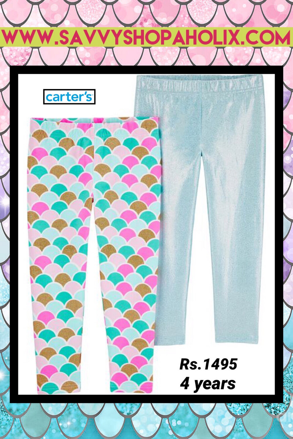 2-Pack Glitter Mermaid Capri Tights