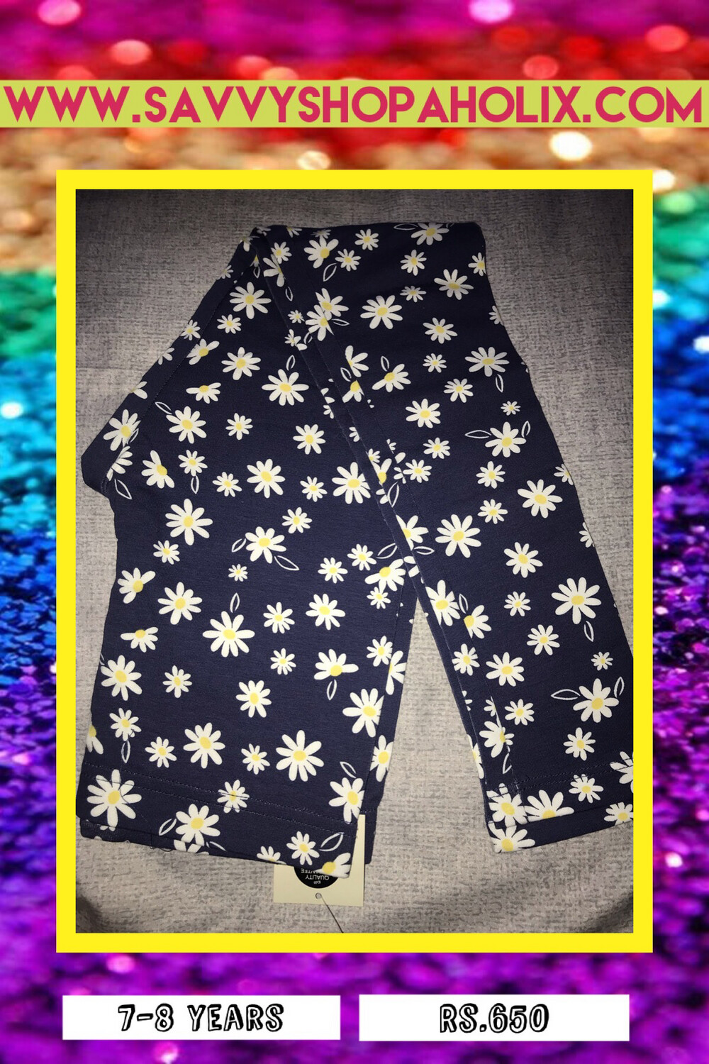 Big Girls Blue Daisy Print Tights By George, Size: 7-8 years