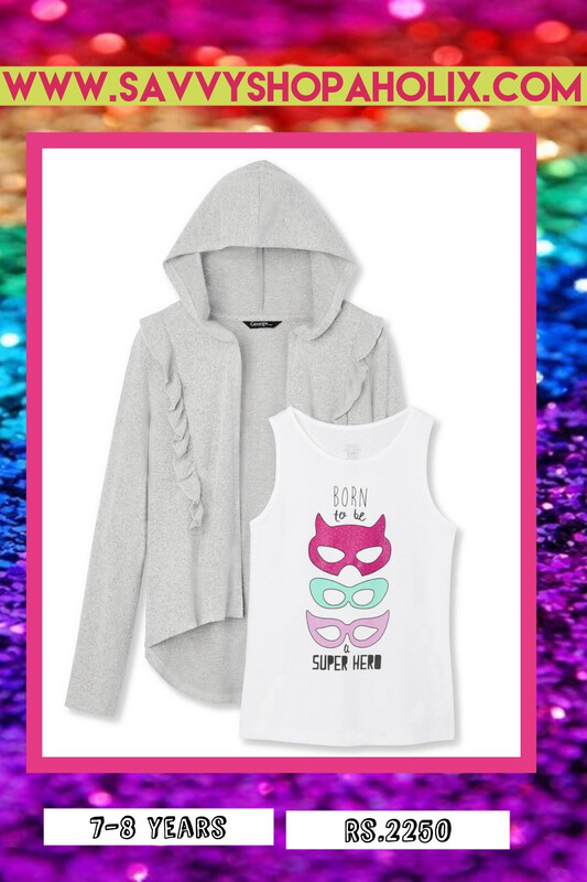 Girl’s Hooded Cardigan/ Sweater And Jersey Tank Set By George