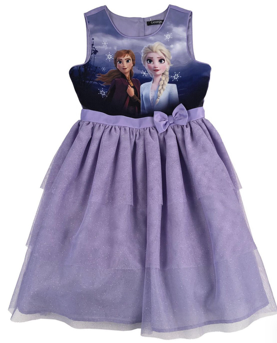 Disney Frozen Girls Printed Satin Bodice Tier Mesh Dress