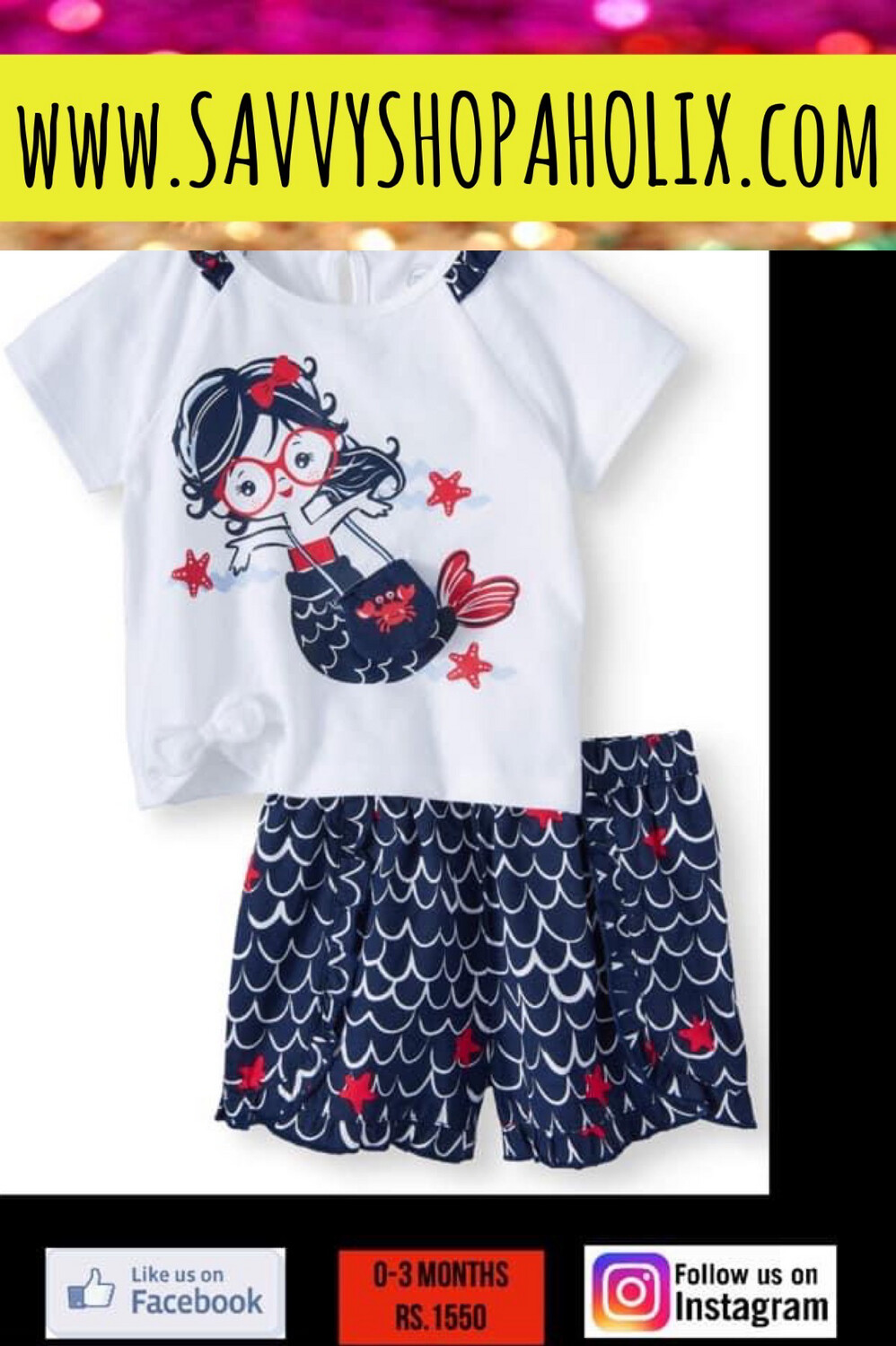 2pc Shorts Set Baby Mermaid