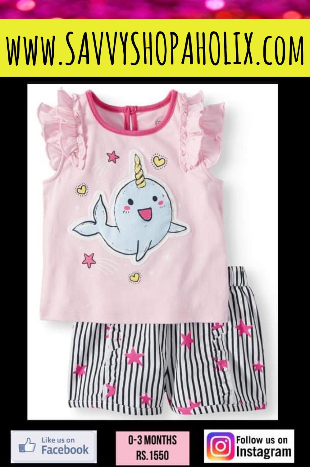 2pc Shorts Set Unicorn Whale Set
