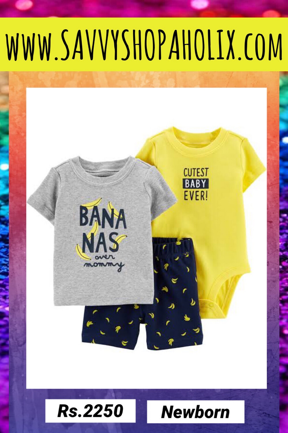 3pc Baby Boys Set By Carter’s- Bananas, SIZE: Newborn