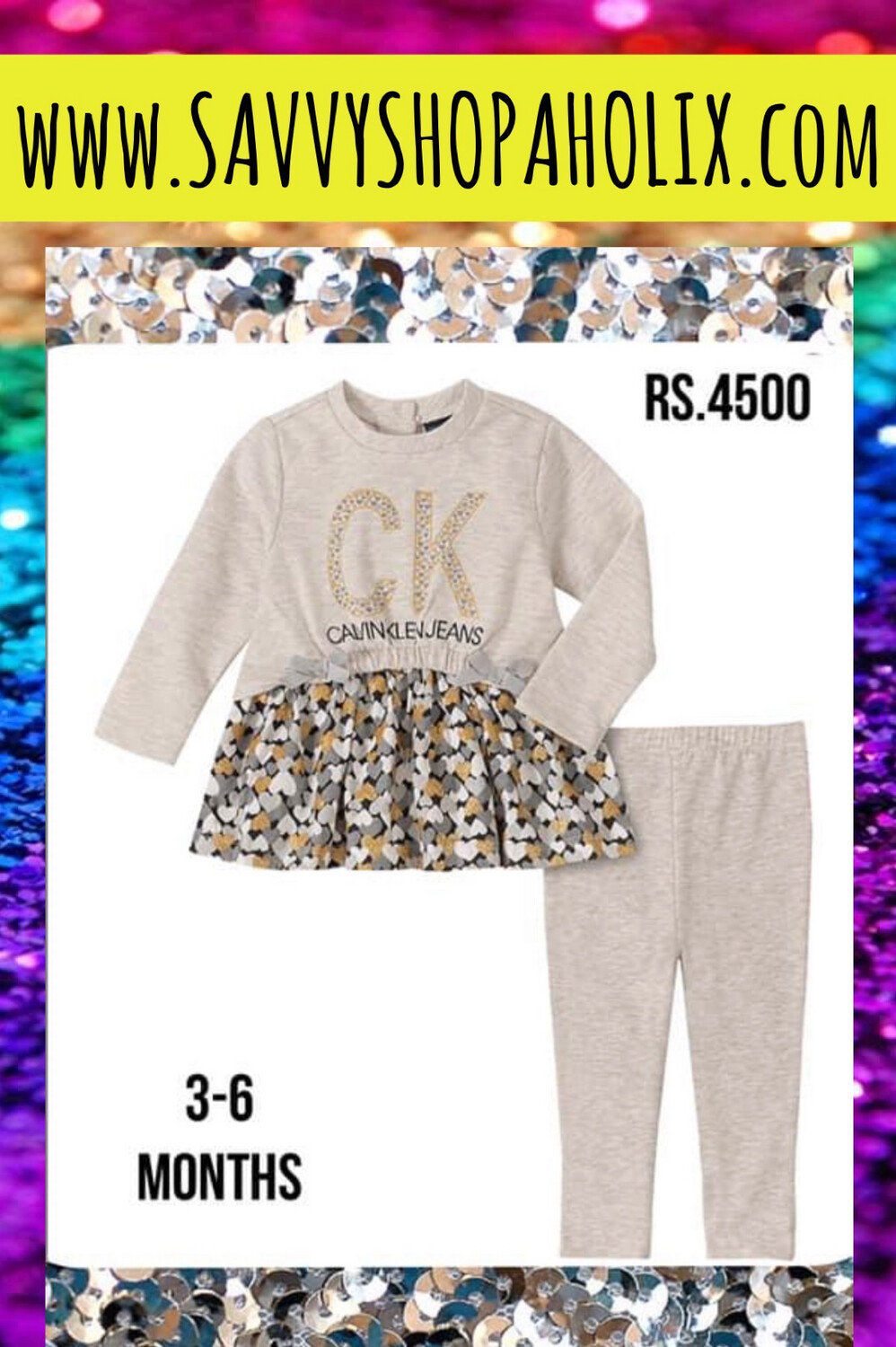 Gray Heather Heart-Contrast Ruffle-Tunic &amp; Leggings Outfit By Calvin Klein