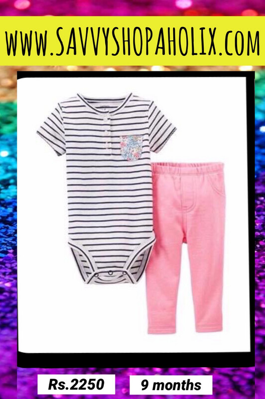 2pc Outfit By Carter’s- stripes bodysuit plain pants