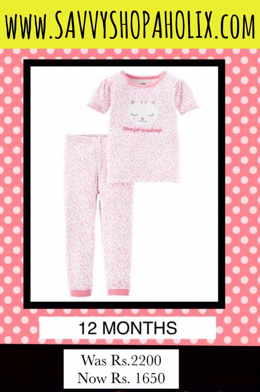 Baby Girl 2pc Pyjamas- Time For A Cat Nap By Carter’s
