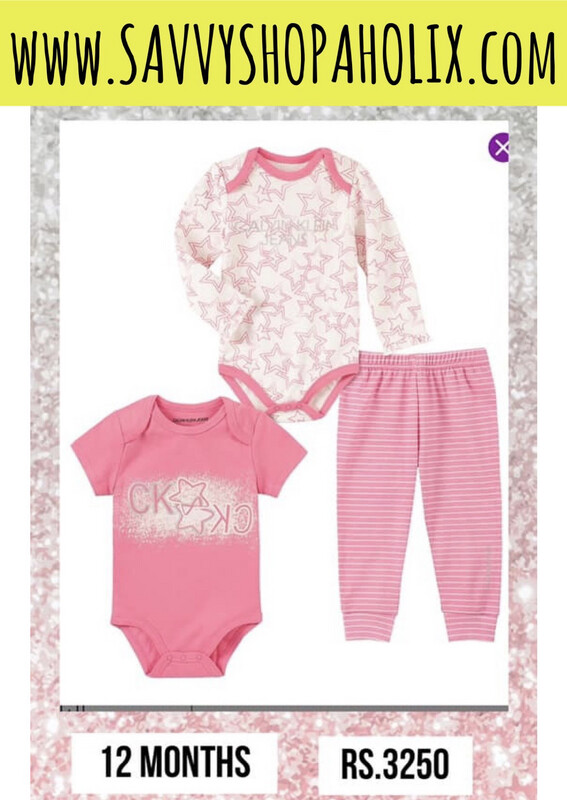 Pink &amp; Ivory Logo Star Bodysuit Set by Calvin Klein