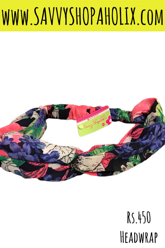 Pink Blue Floral Hair Band/ Headwrap