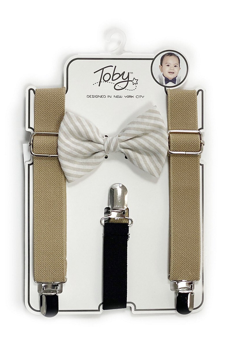 Toby Fairy 2pc Suspender And Bow Tie Set In Sand