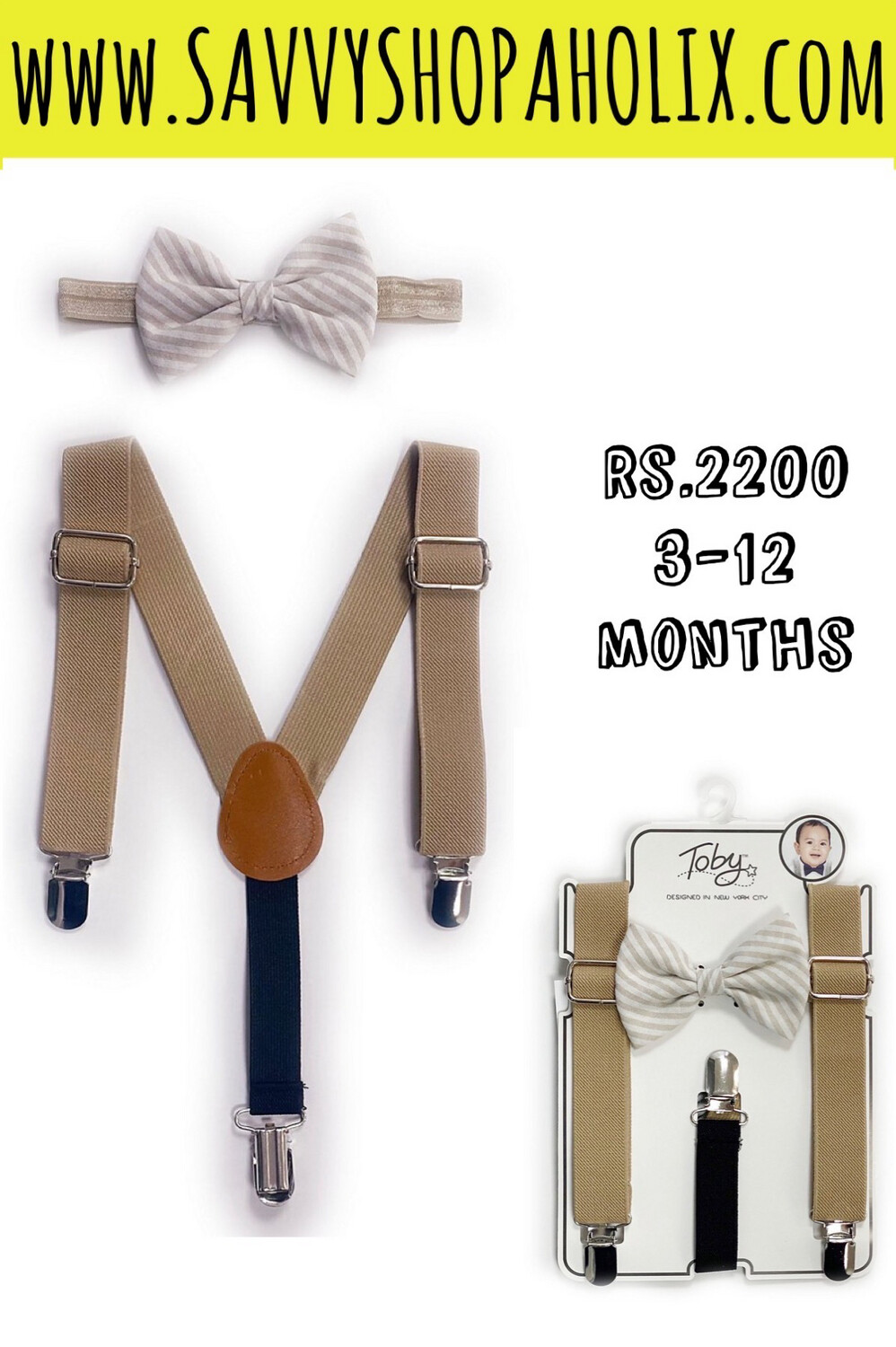 Toby Fairy 2pc Suspender And Bow Tie Set In Sand