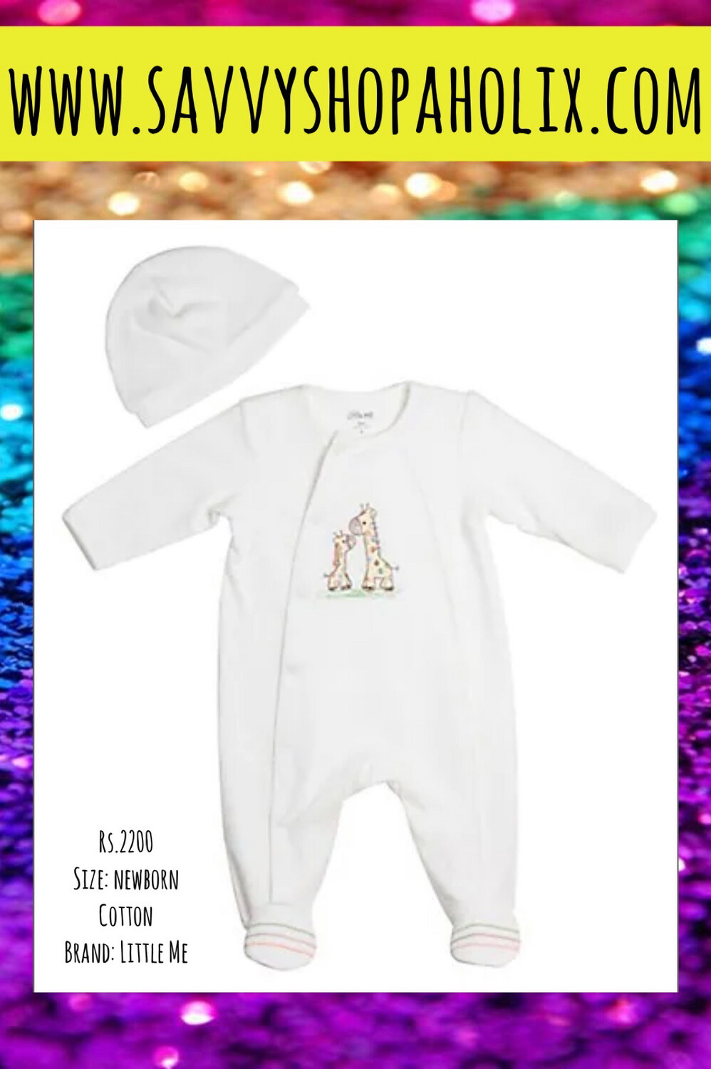 LITTLE ME Sleeper/Romper With Matching Cap Giraffe