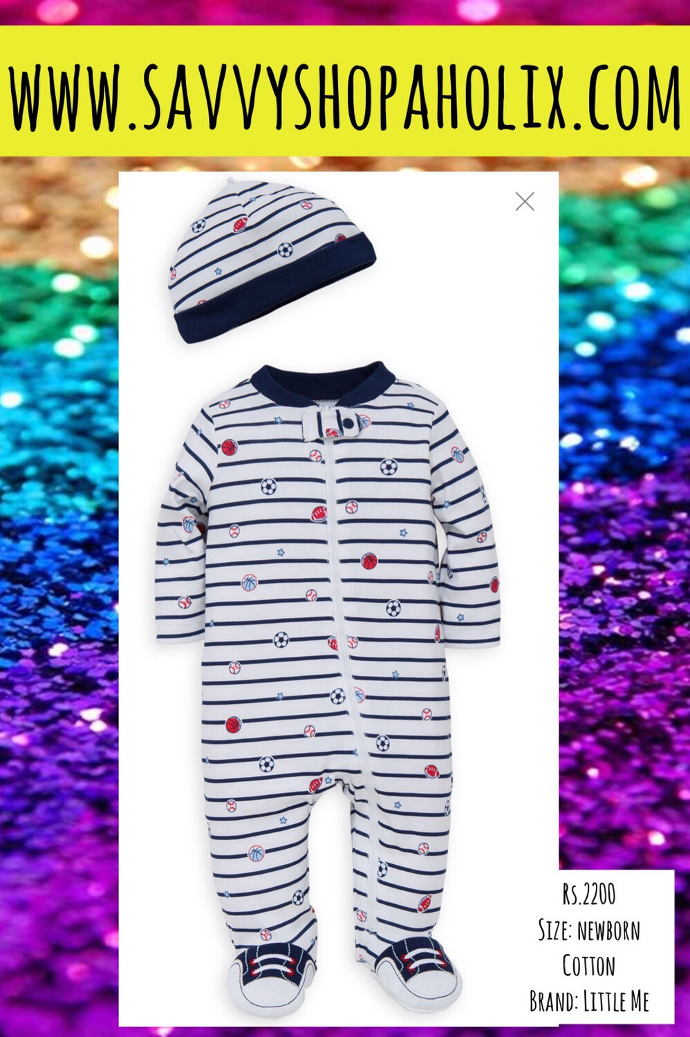 LITTLE ME Cotton Sleeper/Romper With Matching Cap Sports