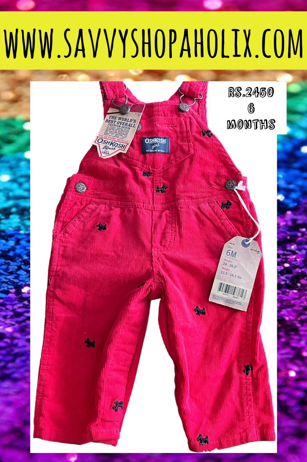 OshKosh Baby Girl Red Corduroy Overalls