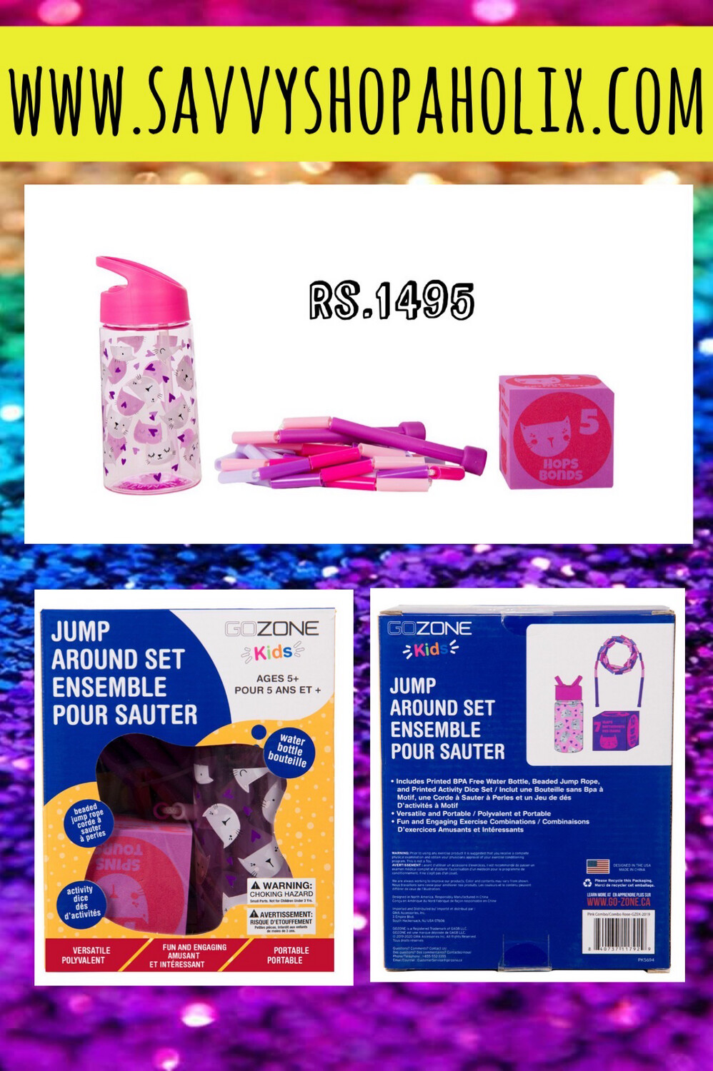 Gozone Kids Cats Jump Around Set-pink/purple