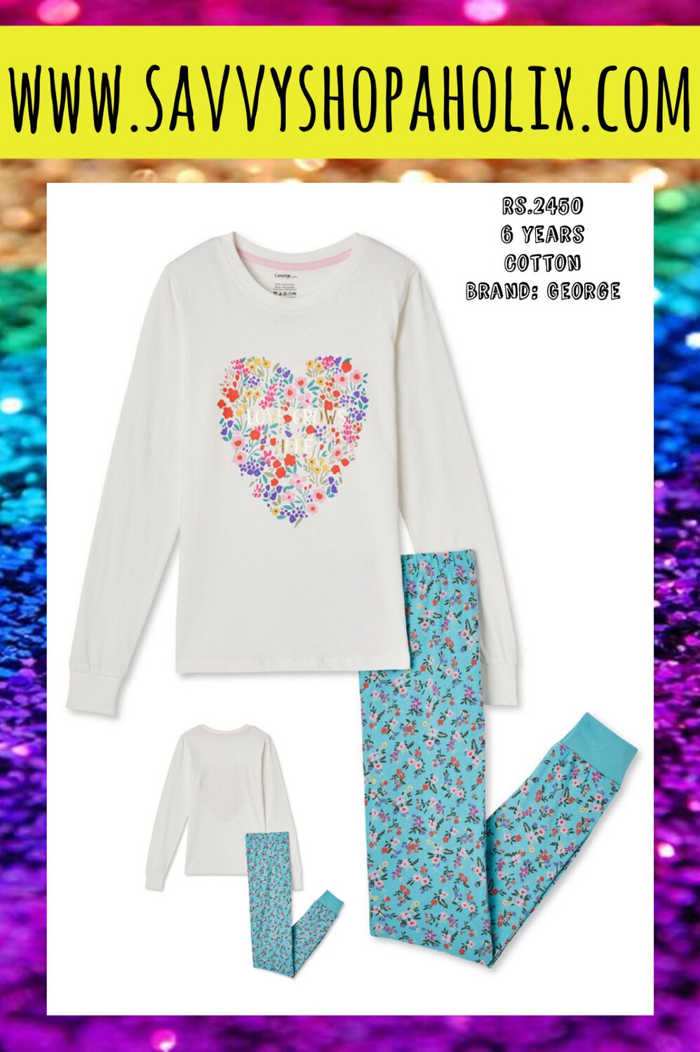 George Cotton Night Suit- Love Grows Here