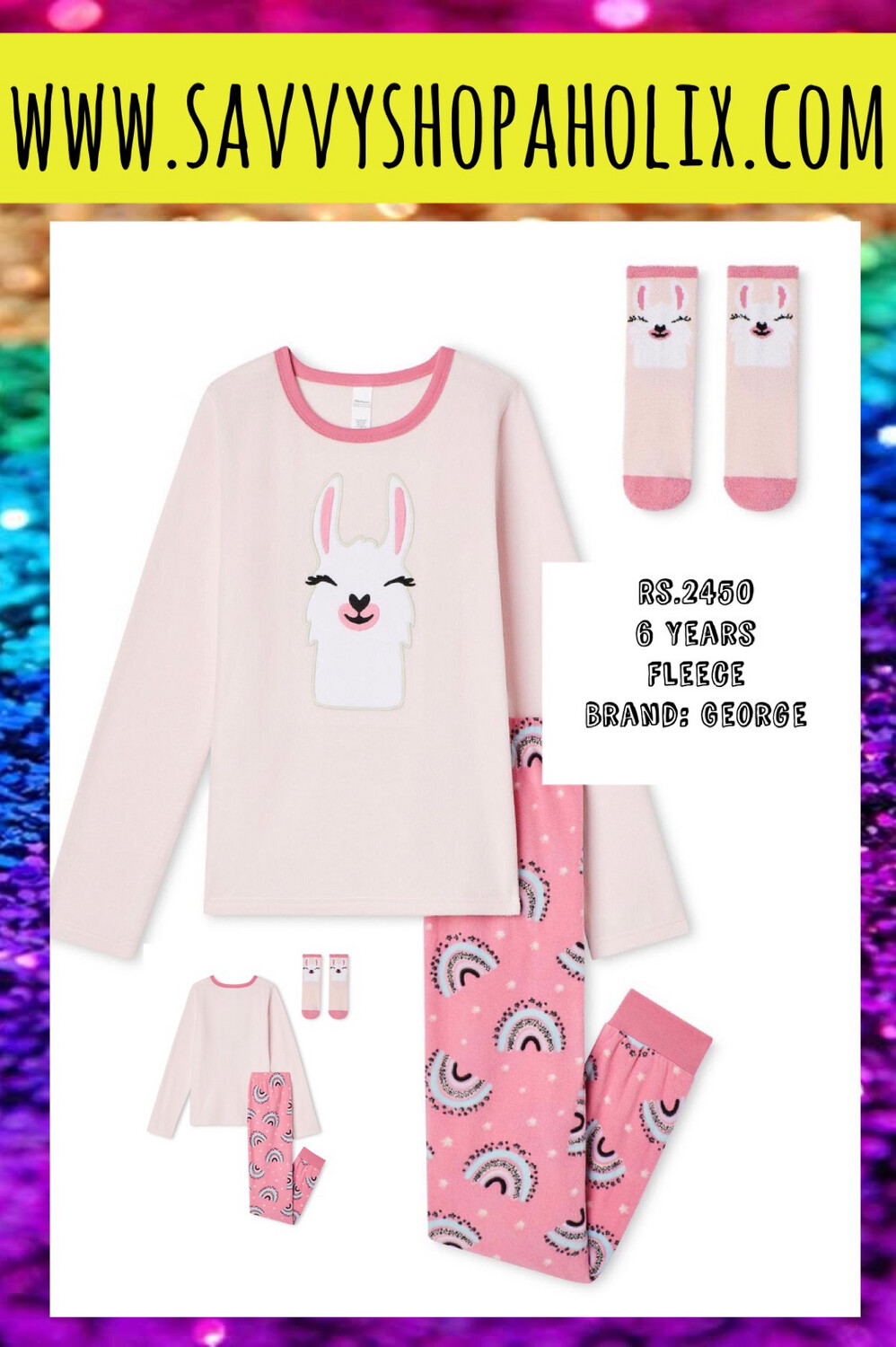George Cotton Night Suit With Fuzzy Socks-Lama