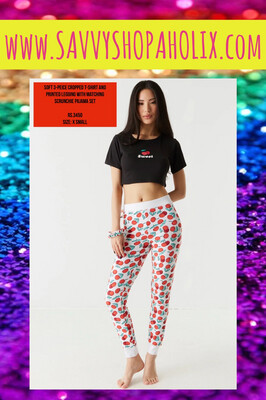 Soft 3-Piece Sloth Graphic T-Shirt, Scrunchie, And Legging Pajama Set