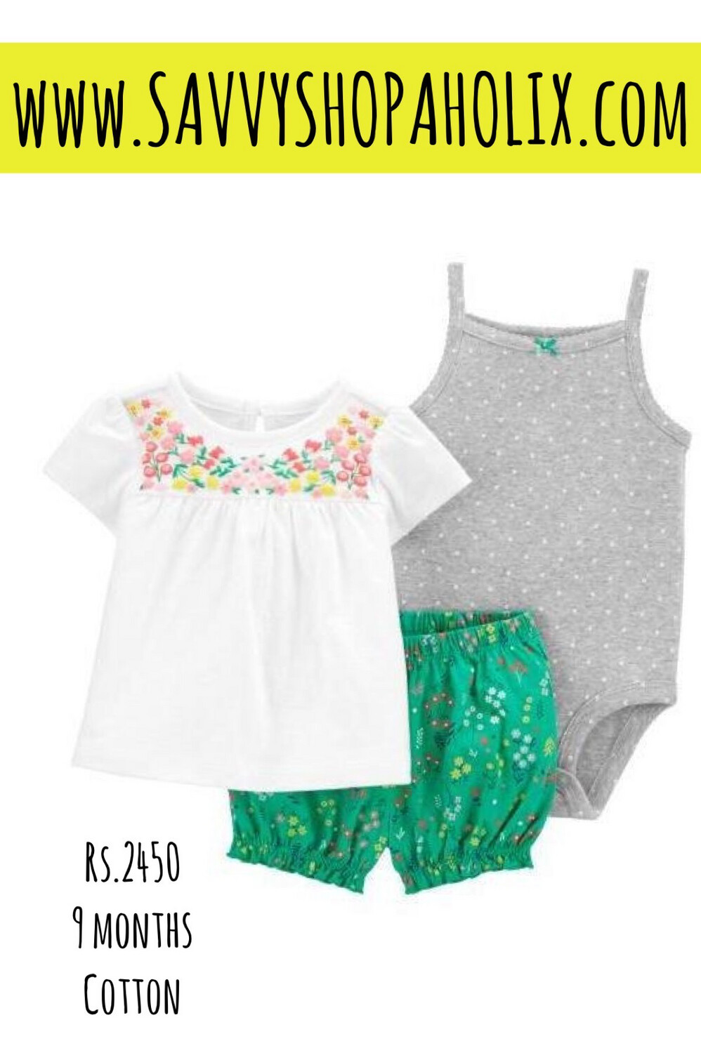 Carter’s 3pc Floral Cotton Outfit With Shorts