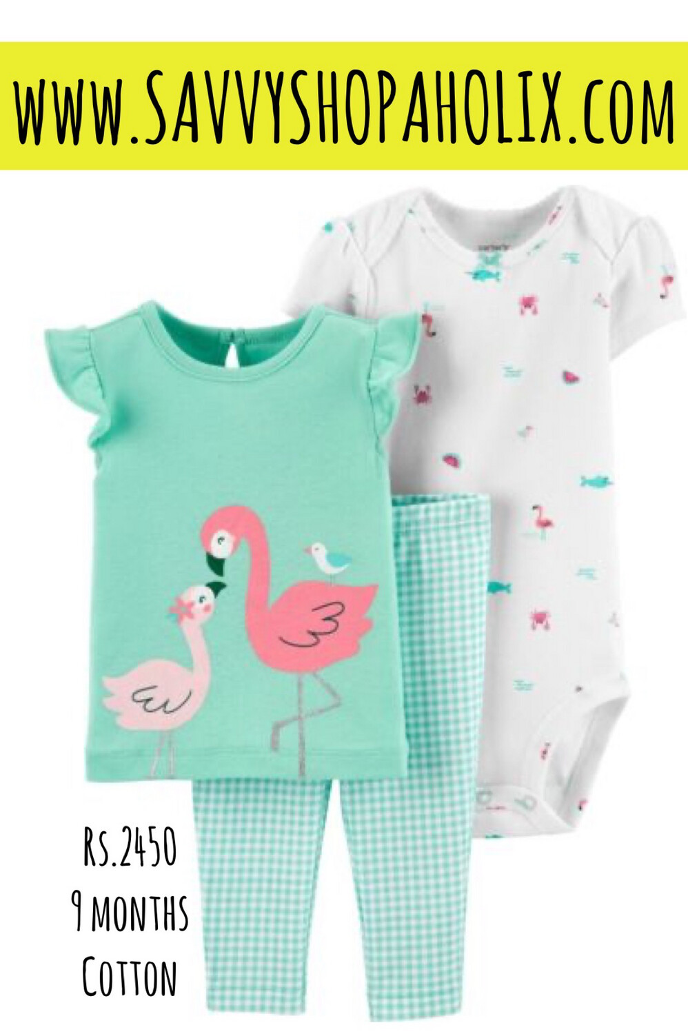 Carter’s 3pc Cotton Outfit-Flamingo