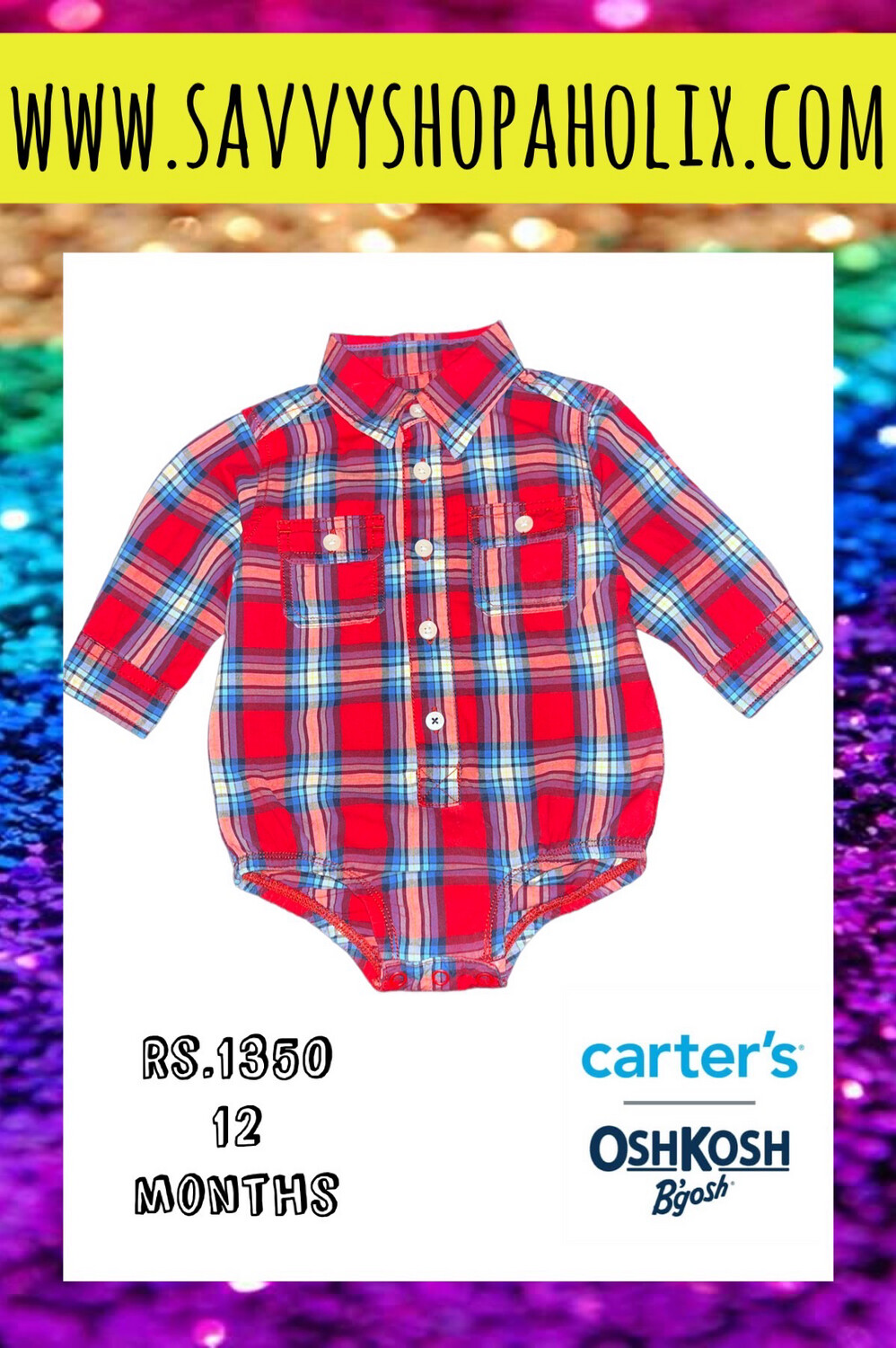 OshKosh Red Blue Plaid Cotton Bodysuit