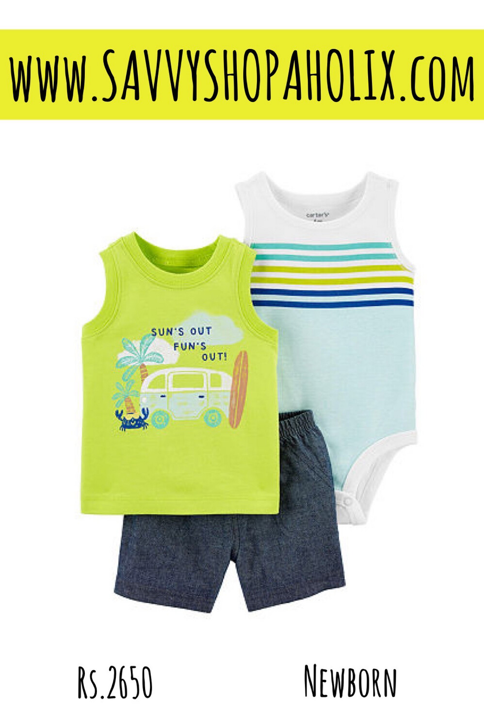 Carter’s 3pc Baby Boy Shorts Outfit- Sun’s Out Fun’a Out