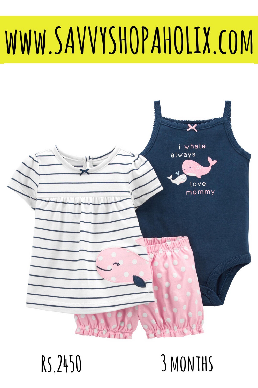 Carter’s Baby Girl Cotton Shorts Outfit- I Whale Always Live Mommy