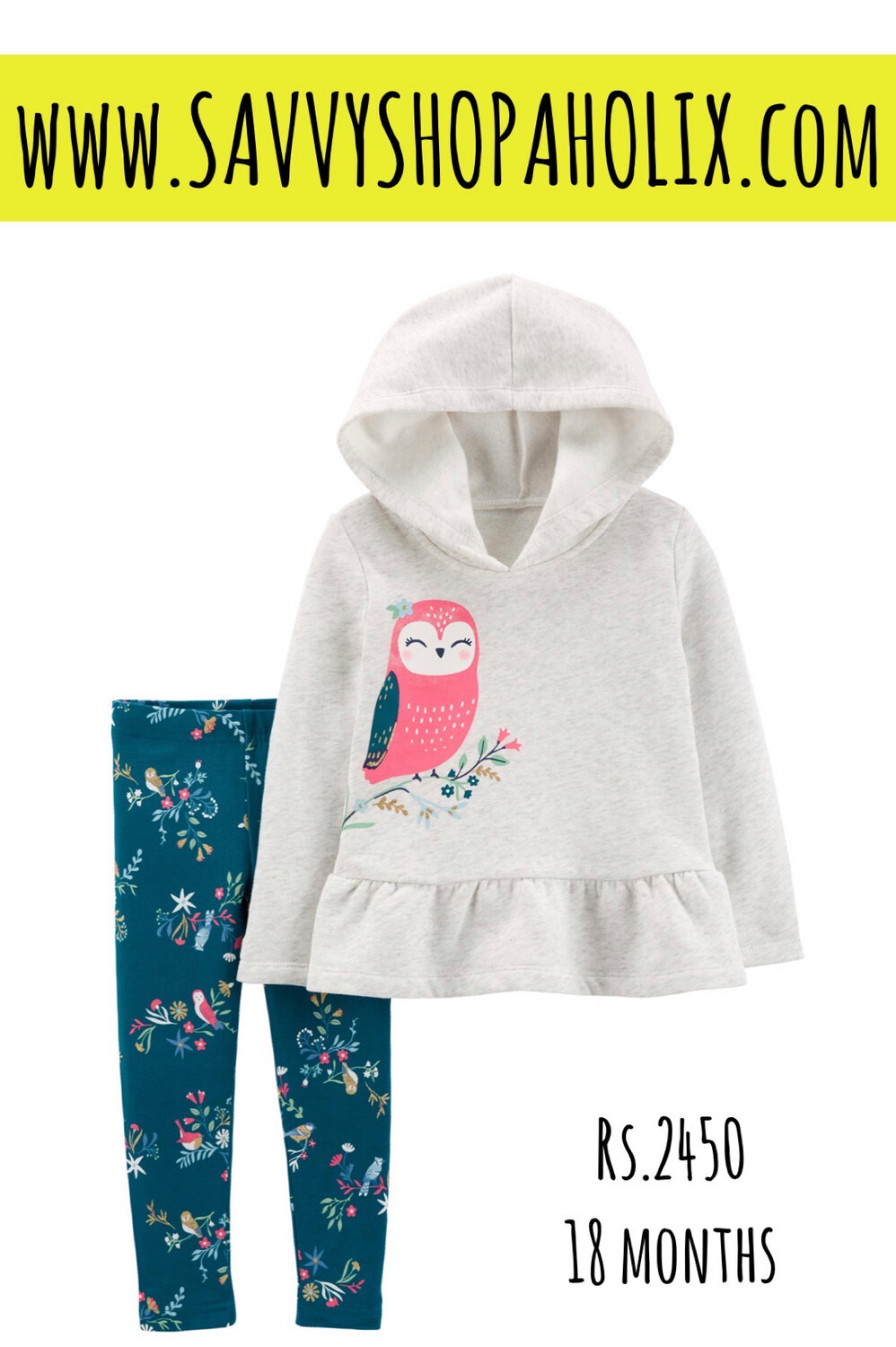 Carter’s 2pc Fleece Top And Cotton Tights Outfit- Owl