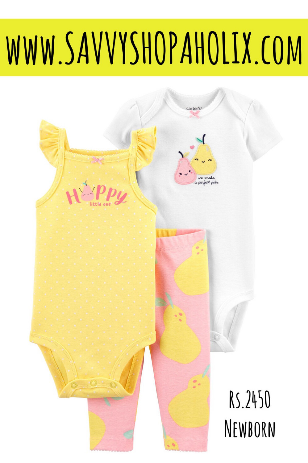 Carter’s 3pc Shorts Outfit-HAPPY LITTLE ONE, SIZE: NEWBORN
