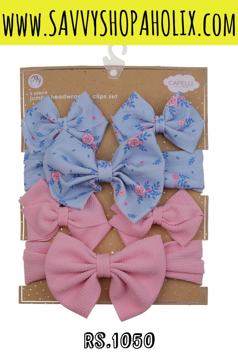 CAPELLI 6 PEICE JUMBO HEADBAND/HEADWRAP AND CLIP SET