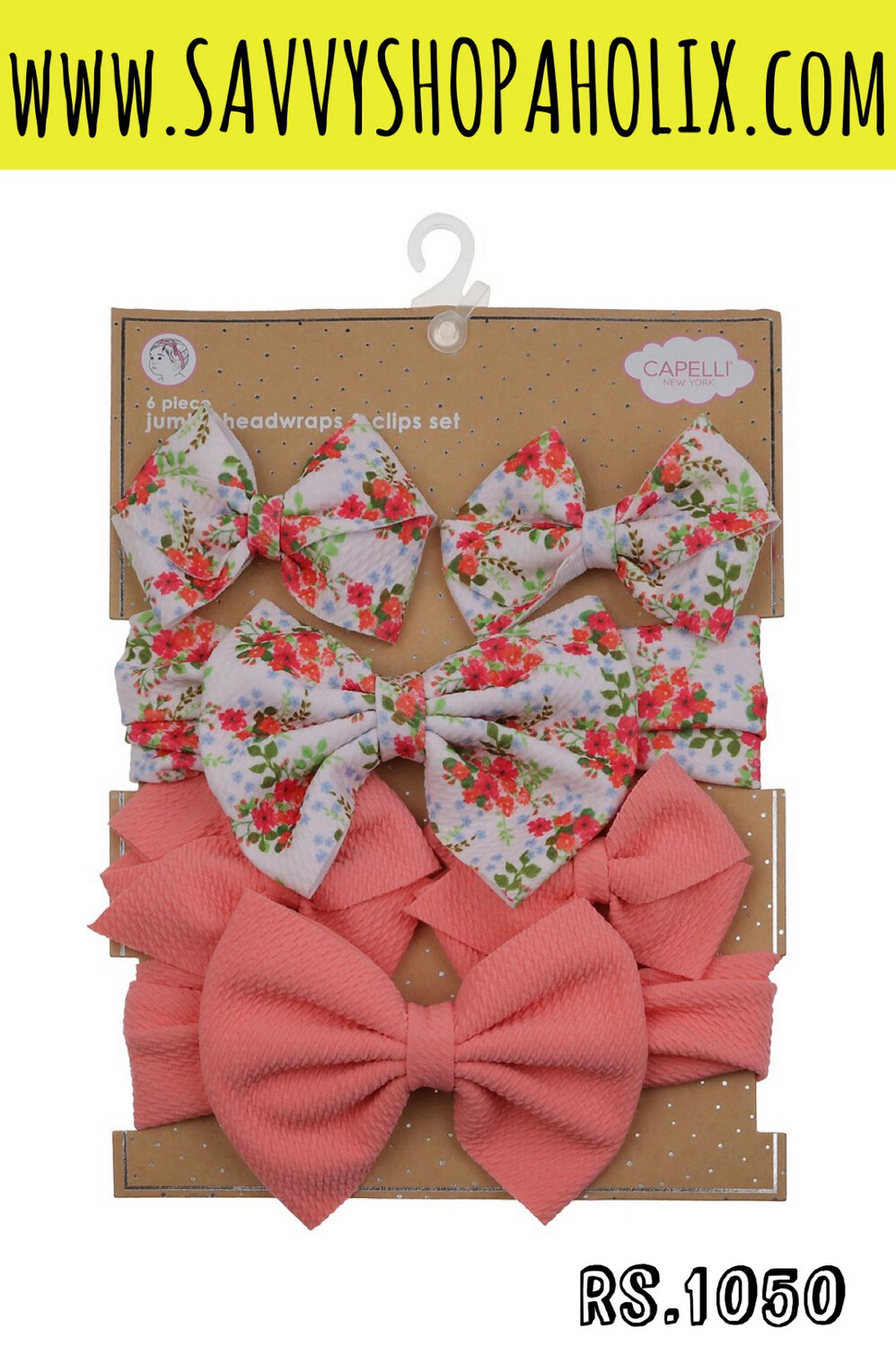 CAPELLI 6 PEICE JUMBO HEADBAND/HEADWRAP AND CLIP SET