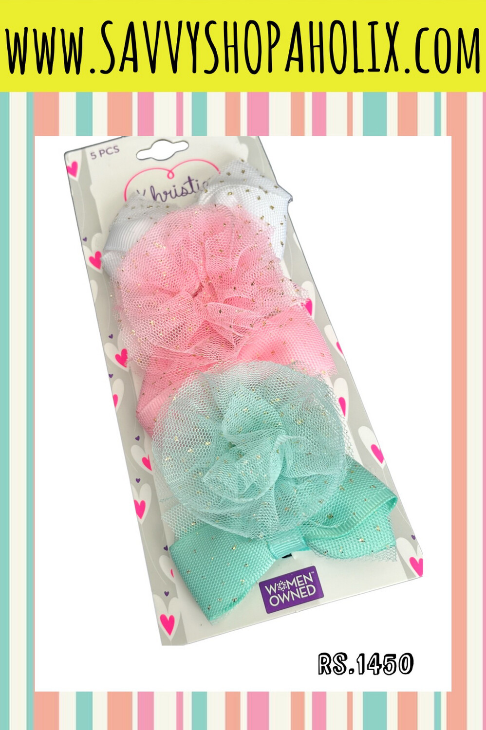 KRISTIE 5-PACK GLITTER FLOWER AND BOW HAIR CLIPS